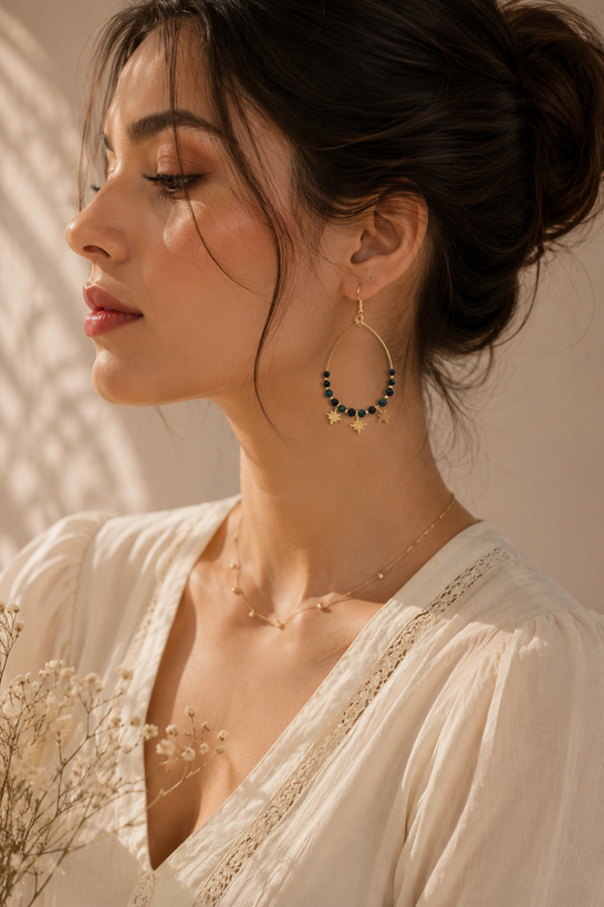 گوشواره زنانه اویزدار سبز درباری